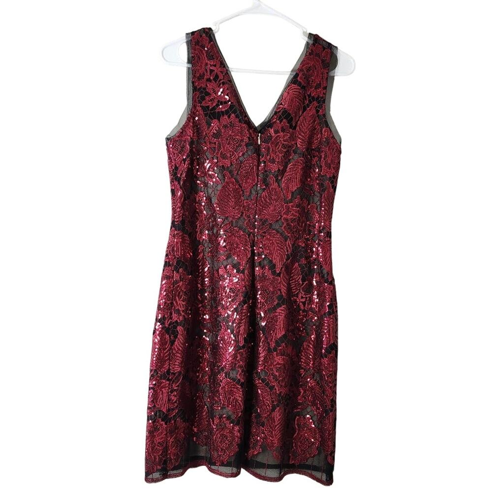 Julia Jordan Sheath Dress Size 9‎ Red Embroidered Sequin Overlay V-Neck - Picture 2 of 5